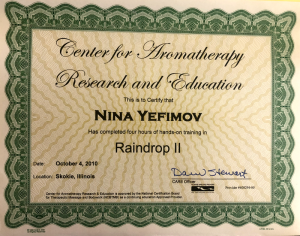 Nina Radarani Raindropp aromatherapy certification